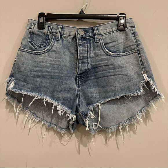 ONE TEASPOON Shorts Women Size 25 Denim Jean Cut Off Fray Button Fly Le Wolves - Picture 1 of 11